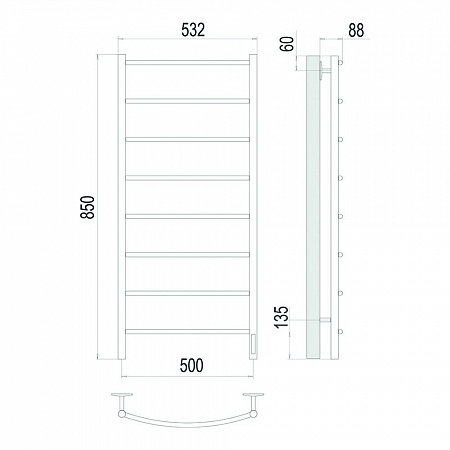 Классик П8 500х850 Электро (quick touch) Полотенцесушитель TERMINUS Сатин Азов - фото 4