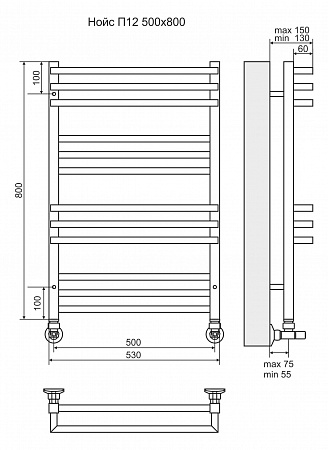 Нойс П12 500х800 Полотенцесушитель  TERMINUS Азов - фото 3