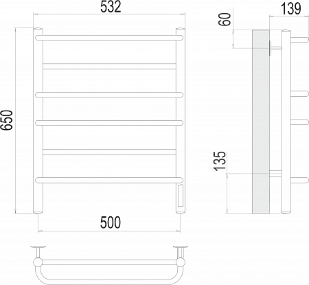 Евромикс П6 500х650 Электро (quick touch) Полотенцесушитель  TERMINUS Азов - фото 3