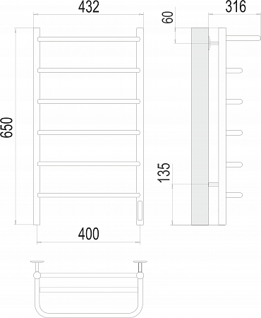 Полка П6 400х650 Электро (quick touch) Полотенцесушитель  TERMINUS Азов - фото 3