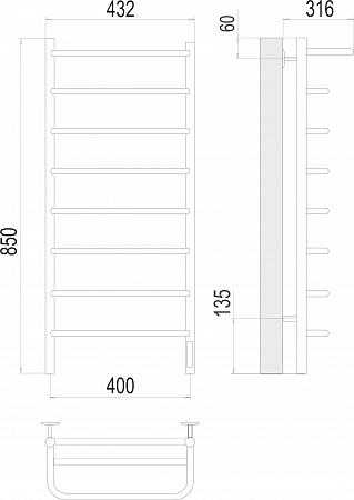 Полка П8 400х850 Электро (quick touch) Полотенцесушитель  TERMINUS Азов - фото 3