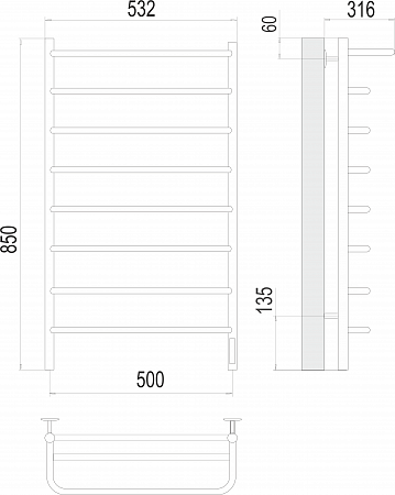 Полка П8 500х850 Электро (quick touch) Полотенцесушитель  TERMINUS Азов - фото 3
