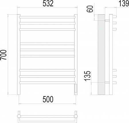 Прато П9 500х700 электро (sensor quick touch) Полотенцесушитель  TERMINUS Азов - фото 3