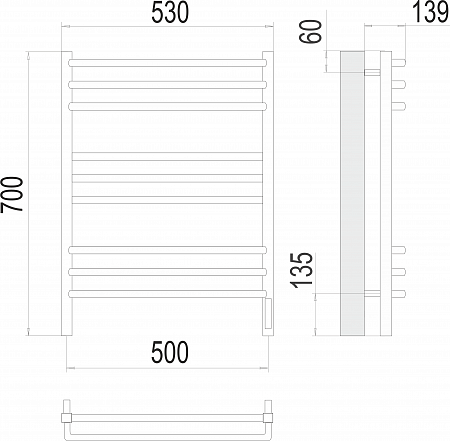 Соренто П9 500х700 электро (sensor quick touch) Полотенцесушитель  TERMINUS Азов - фото 3