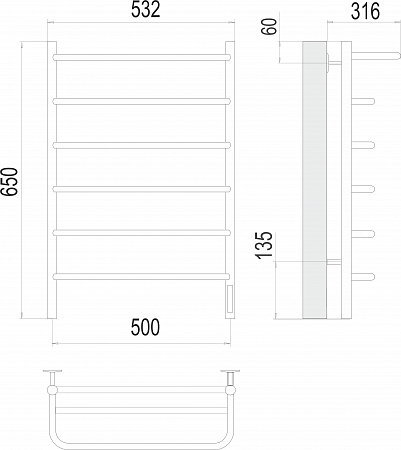 Полка П6 500х650 Электро (quick touch) Полотенцесушитель  TERMINUS Азов - фото 3